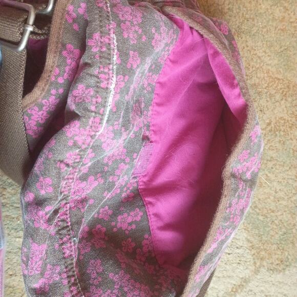 Aeropostale Brown & Pink Floral Y2K Canvas Multi-Pocket Messenger Bag Backpack - Picture 6 of 6